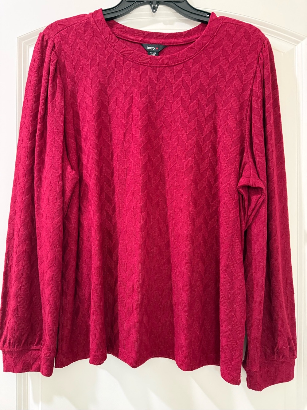 intro. Burgundy Chevron-Textured Long Sleeve Top